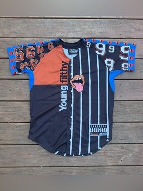 Filthy Button Up Jersey Black Blue Men’s Size L Graphic Streetwear Luxury Urban